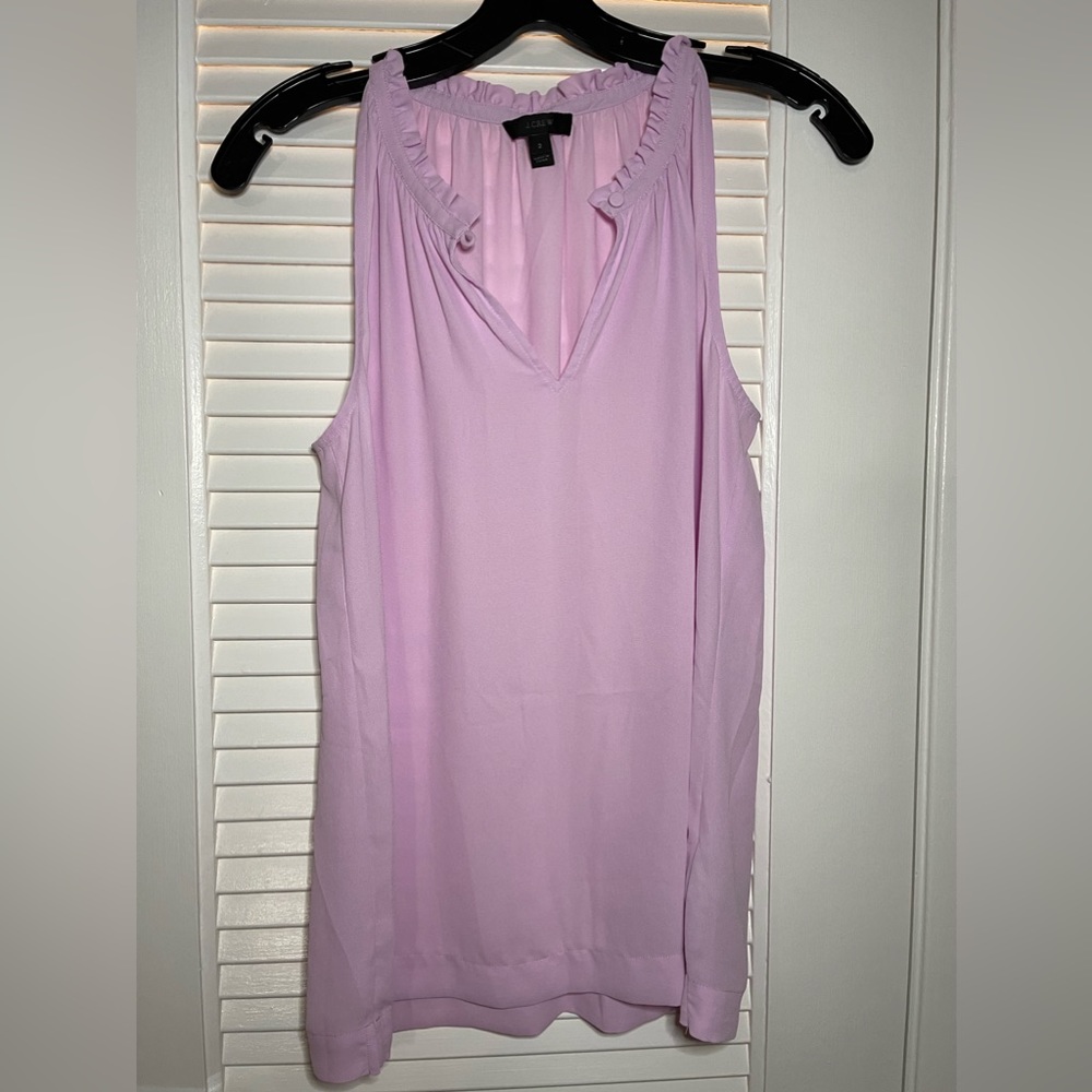 JCrew sleeveless blouse, ruffle detail and split neck size 2